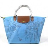 Sacs A Main Magasin Longchamp Paris pas cher en lignes Pliage Broderie Bleu